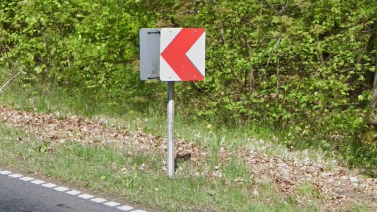 低矮的紅白色人字形標誌