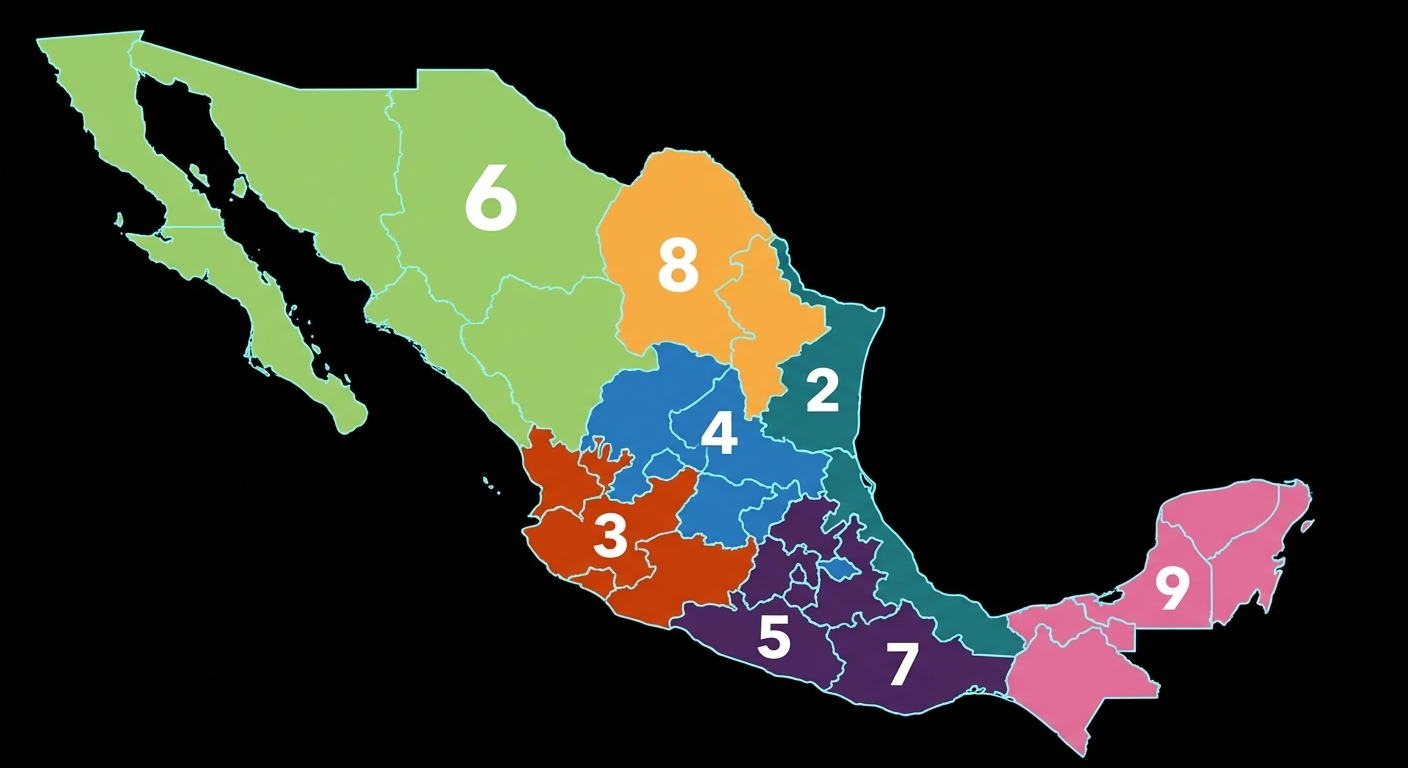 墨西哥區域區號分佈圖